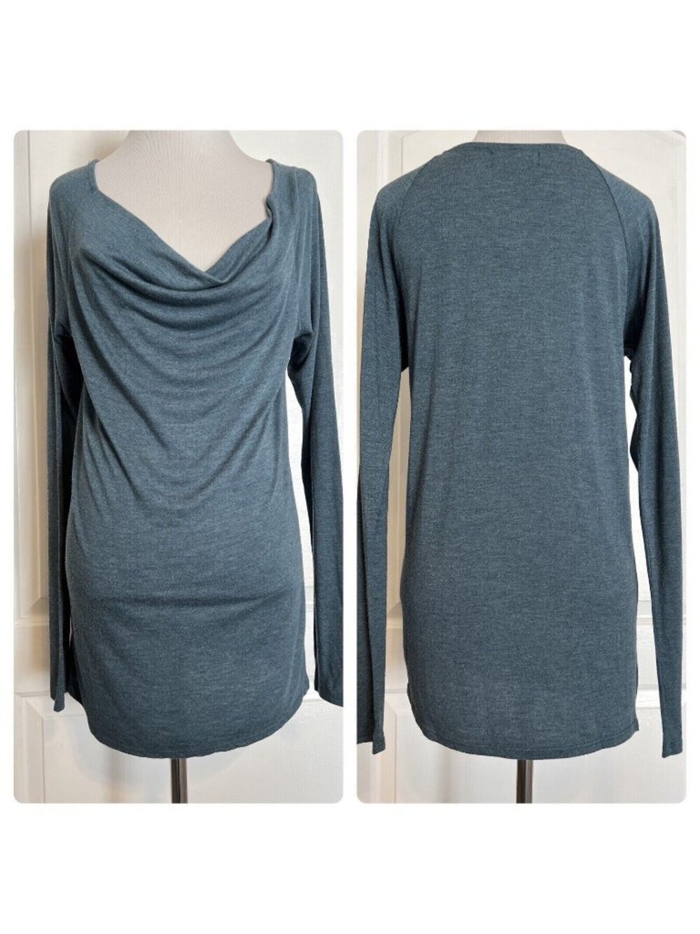 $88 Michael Stars Long Sleeve Drape Neck Blouse Top Designer Stretch Casual M OS
